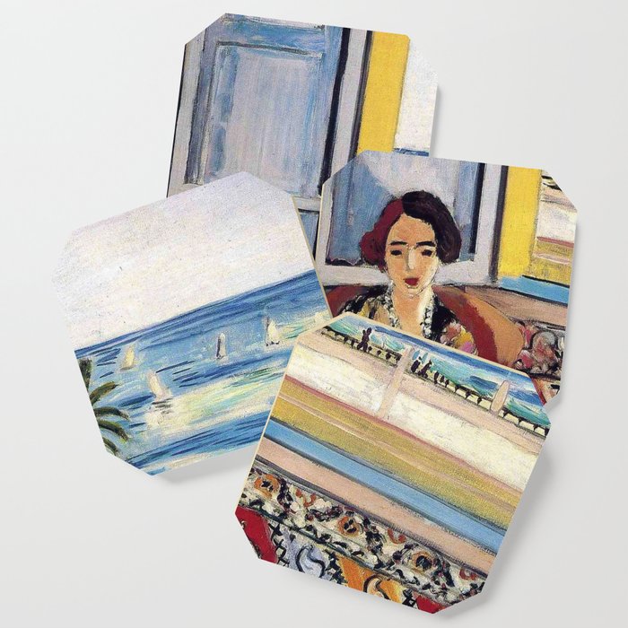 Seated Woman, Back Turned to the Open Window of Ocean & Seaside by Henri Matisse Coaster
