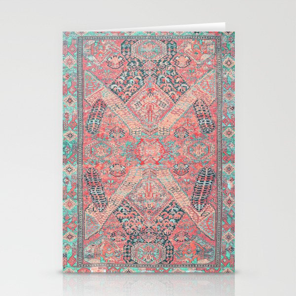 Blush Pink and Aqua Blue Antique Persian Rug Vintage Oriental Carpet Print Stationery Cards