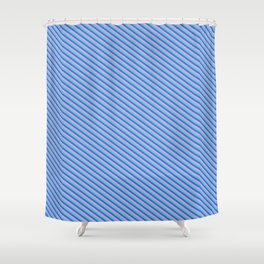 [ Thumbnail: Turquoise, Royal Blue, and Plum Colored Striped/Lined Pattern Shower Curtain ]