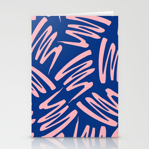 Navy blue pink geometrical acrylic paint brushstrokes Stationery Cards