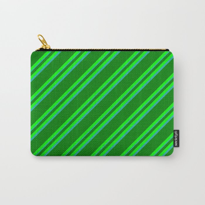 Green, Lime, and Light Sea Green Colored Lined Pattern Carry-All Pouch