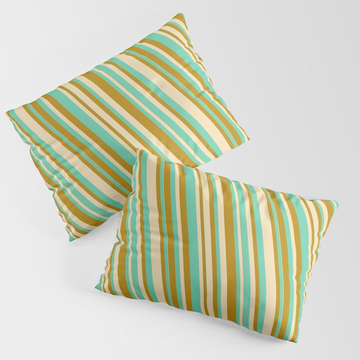 Tan, Aquamarine & Dark Goldenrod Colored Striped/Lined Pattern Pillow Sham