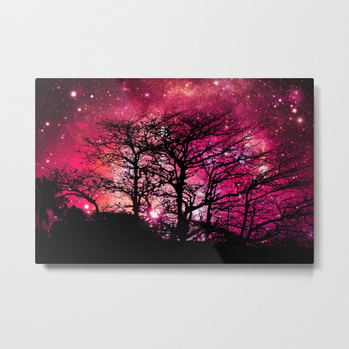 Black Trees Magenta Coral Pink Space Metal Print