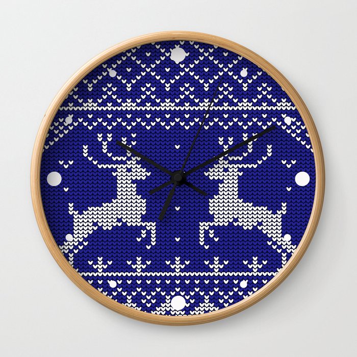 Blue Christmas Wool Pattern Wall Clock