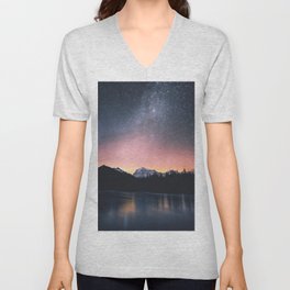 Milky Way Stars Mountain Landscape V Neck T Shirt