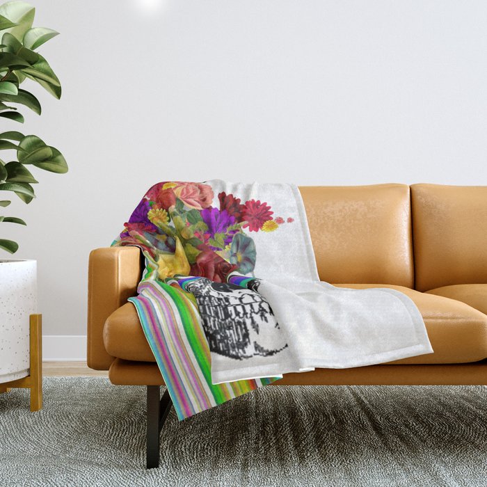 Colorful Cool Hip Skull with flowers Throw Blanket
