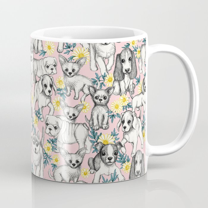 Dogs and Daisies on Pink Coffee Mug