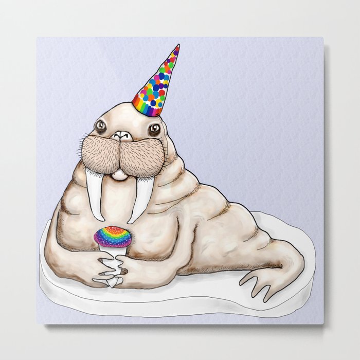 I am the walrus...with a party hat and snow cone...goo goo g' joob! Metal Print