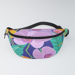 Orchid Fantasy Illustration, Tropical Colourful Orchids Fanny Pack