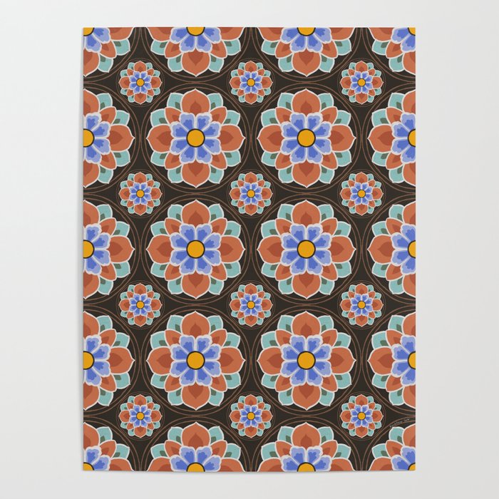 Korean Flower Motif // Brown  Poster