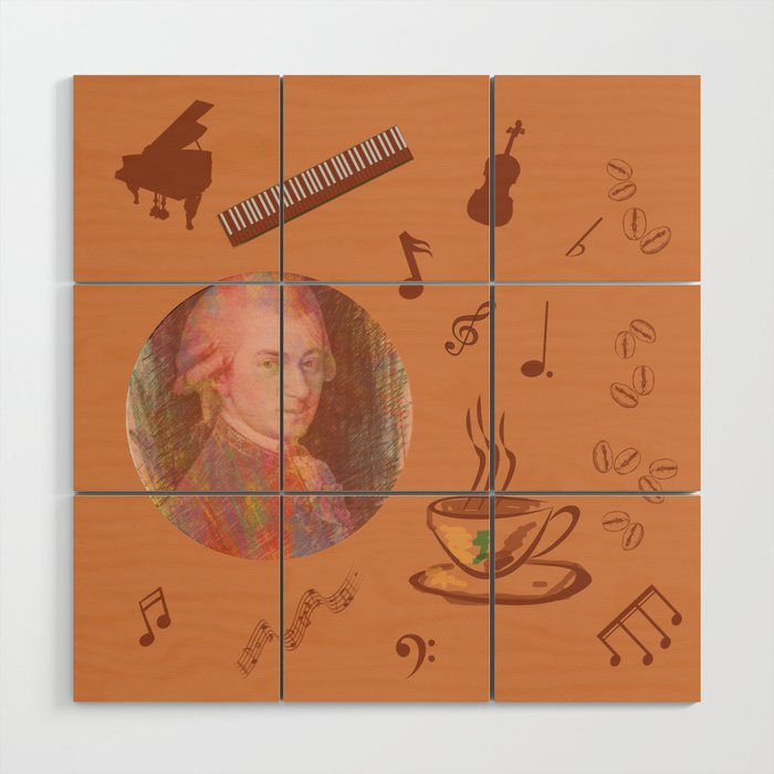 Coffee is a human right for a musician - on an orange background Wood Wall Art