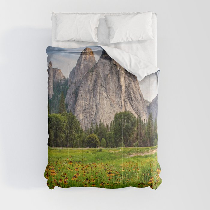 In the Valley of Yosemite - Wildflowers at Cathedral Rocks in Yosemite National Park California Comforter