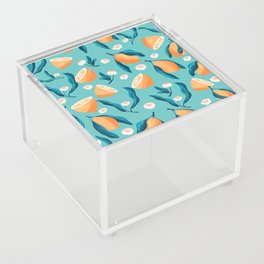 Seamless pattern with hand drawn lemons on blue background VECTOR Acrylic Box