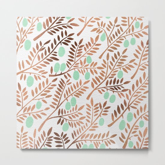 Olive Branches – Rose Gold & Mint Metal Print