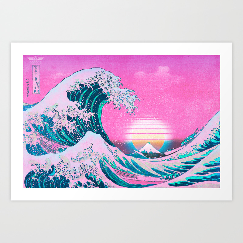 Vaporwave Aesthetic Great Wave Off Kanagawa Sunset Art Print By