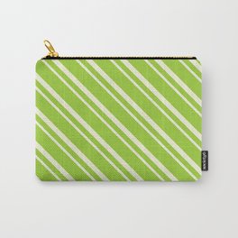 [ Thumbnail: Green and Beige Colored Lines Pattern Carry-All Pouch ]