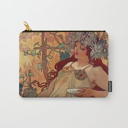 1896 AUTUMN Fall - 4 Seasons Alphonse Mucha Art Nouveau Goddess Vintage Lithograph French AUTOMNE Beauty Nature Art Wall Hanging Decor Print Carry-All Pouch