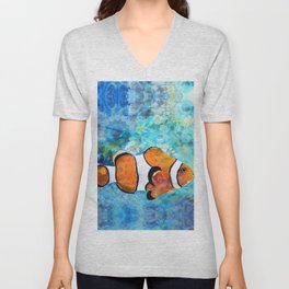 Sea Clown - Colorful Tropical Fishy Fish Art V Neck T Shirt