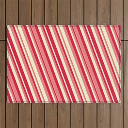 [ Thumbnail: Crimson, Light Coral & Light Yellow Colored Lines Pattern Outdoor Rug ]