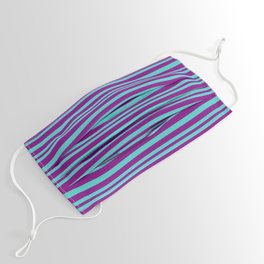 [ Thumbnail: Purple & Turquoise Colored Pattern of Stripes Face Mask ]