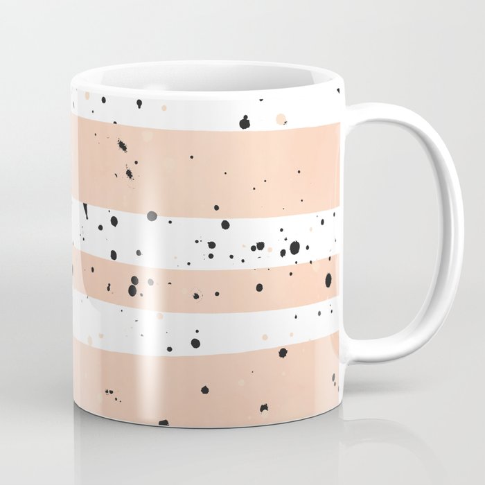 Modern coral watercolor stripes black splatters Coffee Mug