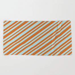 [ Thumbnail: Chocolate & Powder Blue Colored Stripes/Lines Pattern Beach Towel ]