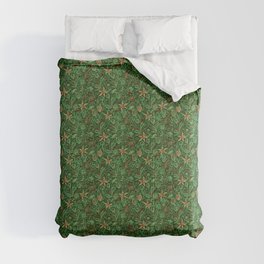 Boho Aesthetic Flowers In Abstract Green And Red Vintage Floral Pattern Comforter