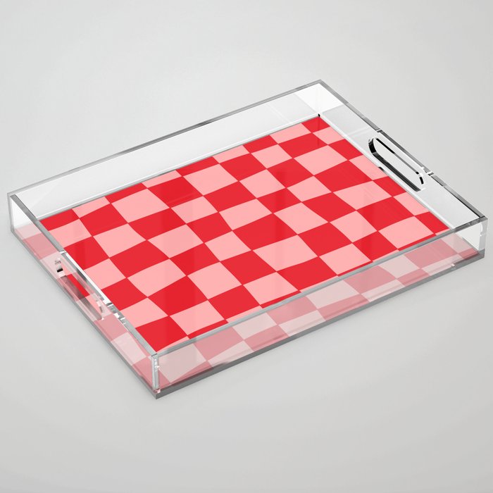 Hand Drawn Checkerboard Pattern (red/pink) Acrylic Tray