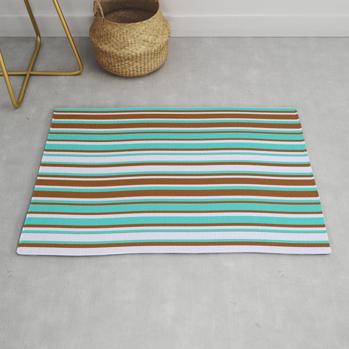 Lavender, Turquoise, and Brown Colored Lines Pattern Rug