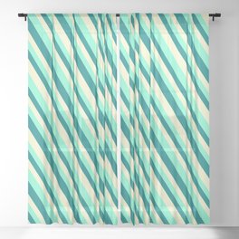[ Thumbnail: Aquamarine, Teal & Light Yellow Colored Stripes/Lines Pattern Sheer Curtain ]