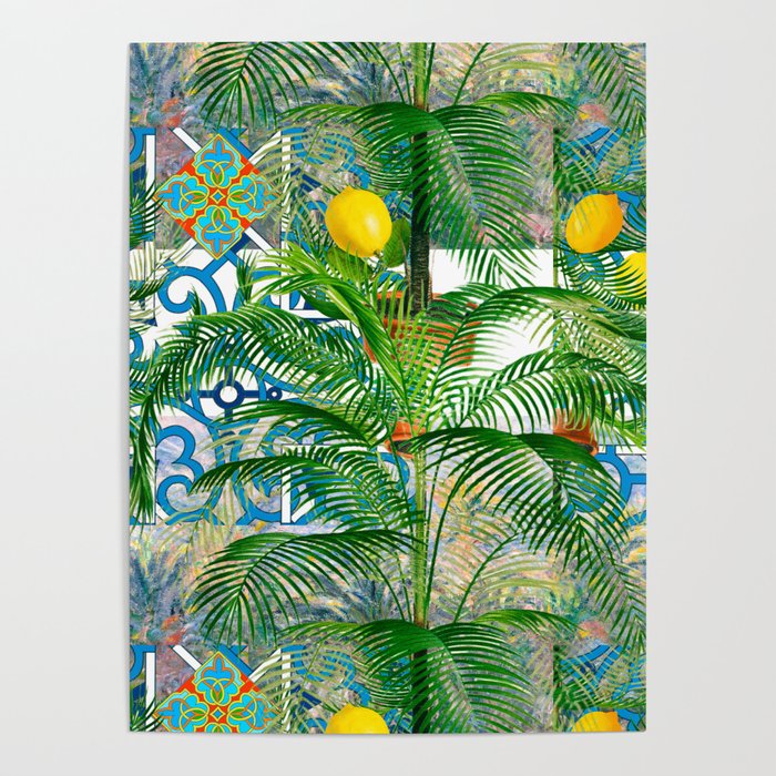 Italian,Palmtree,majolica,citrus,lemons,Moroccan tiles  Poster