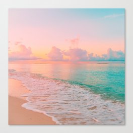 Beautiful: Aqua, Turquoise, Pink, Sunset Relaxing, Peaceful, Coastal Seashore Canvas Print