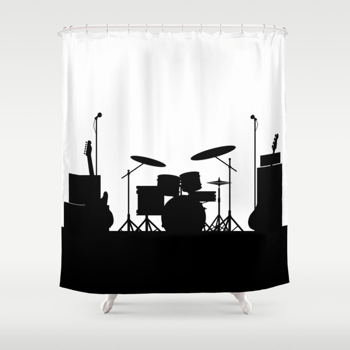 Rock Band Equipment Silhouette Shower, Silhouette Shower Curtain