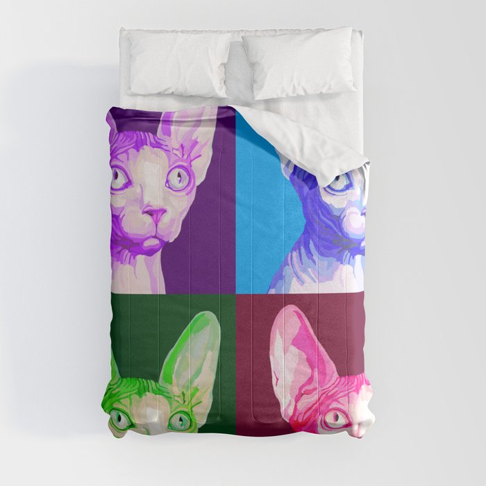 Pop Art Sphynx Cat Portrait Comforter