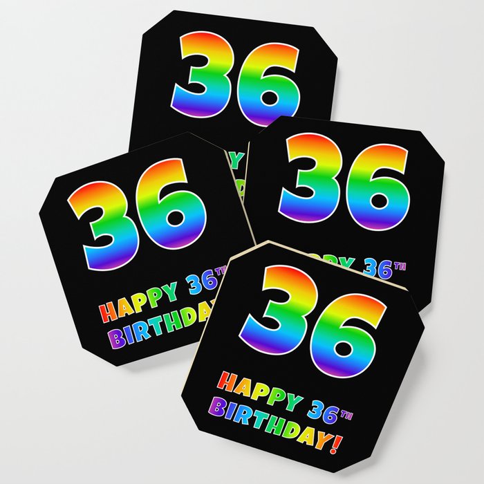 HAPPY 36TH BIRTHDAY - Multicolored Rainbow Spectrum Gradient Coaster