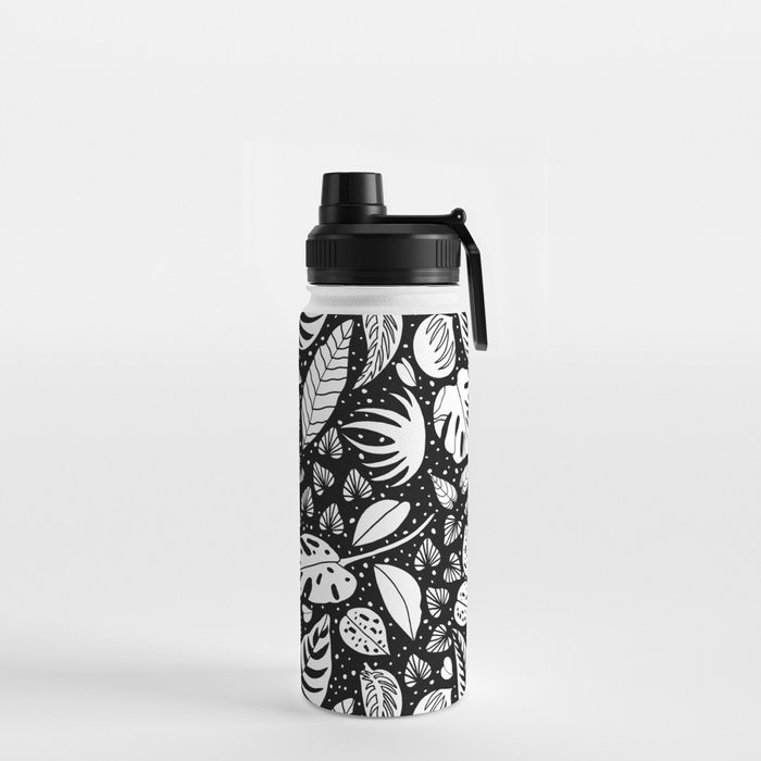 An assortment of black-and-white leaves Water Bottle