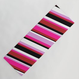 [ Thumbnail: Eyecatching Plum, Deep Pink, Red, Black & White Colored Lined/Striped Pattern Yoga Mat ]