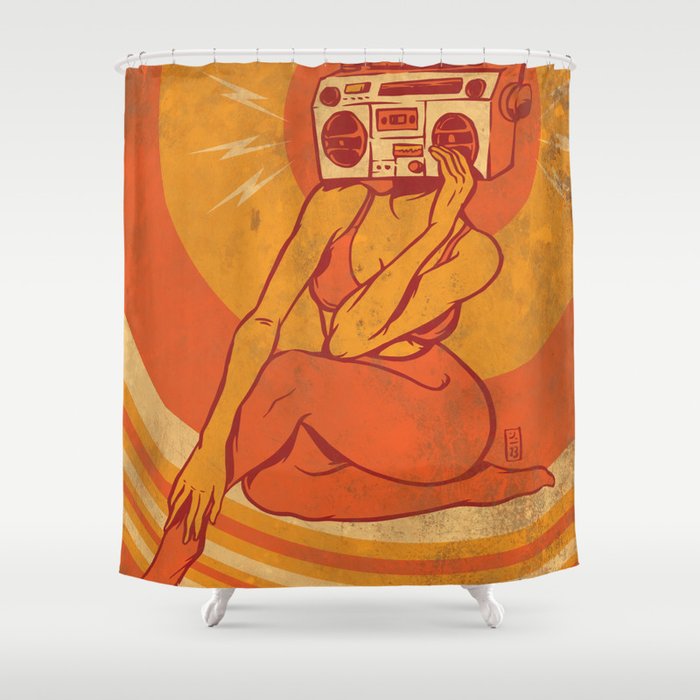 She Goes Boom Shower Curtain