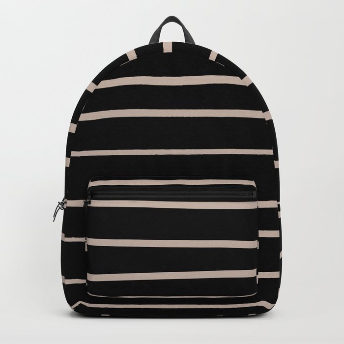 Rosy Mauve Pink, Blushing Bride, Cathedral Morning, Hand Drawn Horizontal Stripes on Black Backpack