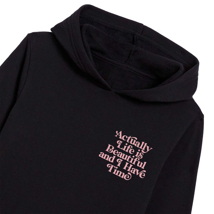 Actually Life is Beautiful and I Have Time Typography by The Motivated Type in Egyptian Blue and Flamingo Pink Kids Pullover Hoodie