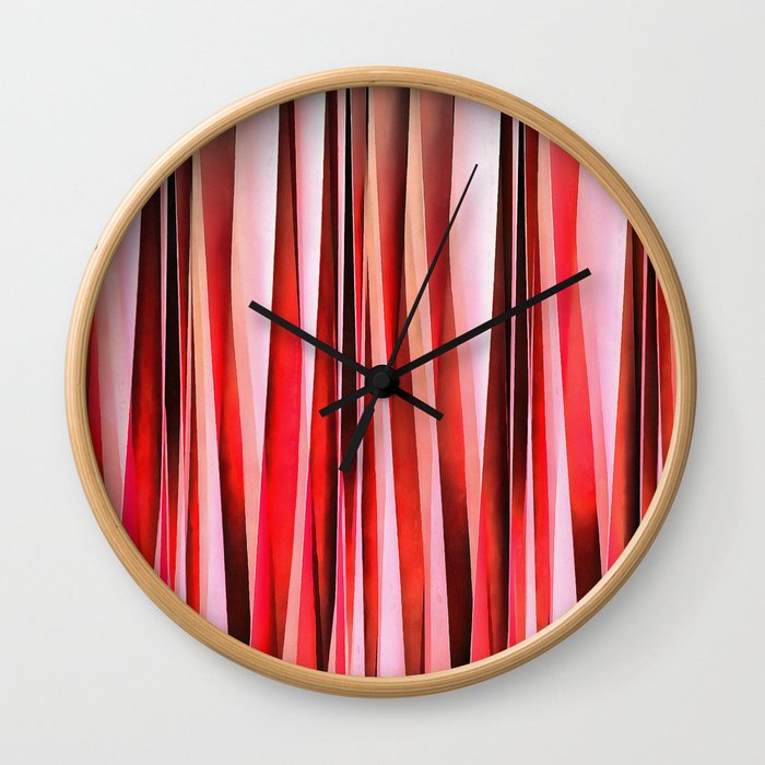 Red Adventure Striped Abstract Pattern Wall Clock