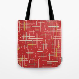 Mid-Century Modern Kinetikos Pattern in Retro Red Gold Celadon Tote Bag