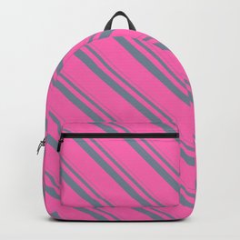 [ Thumbnail: Light Slate Gray and Hot Pink Colored Pattern of Stripes Backpack ]