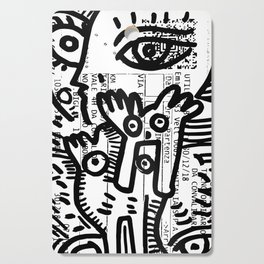 Creatures Graffiti Black and White on French Train Ticket Cutting Board