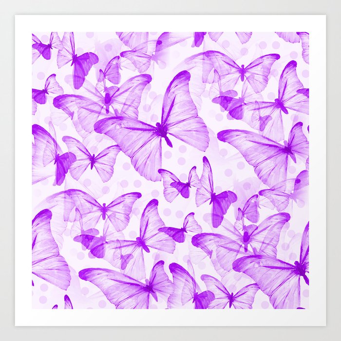 Butterflies In Violet Color White Background Decor Society6 Buyart Art Print By Pivivikstrm Society6