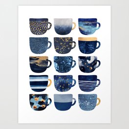 Pretty Blue Coffee Cups Art Print