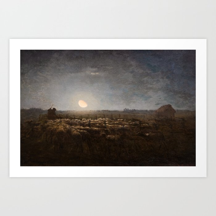 Jean-Francois Millet - The Sheepfold, Moonlight 1872 Art Print