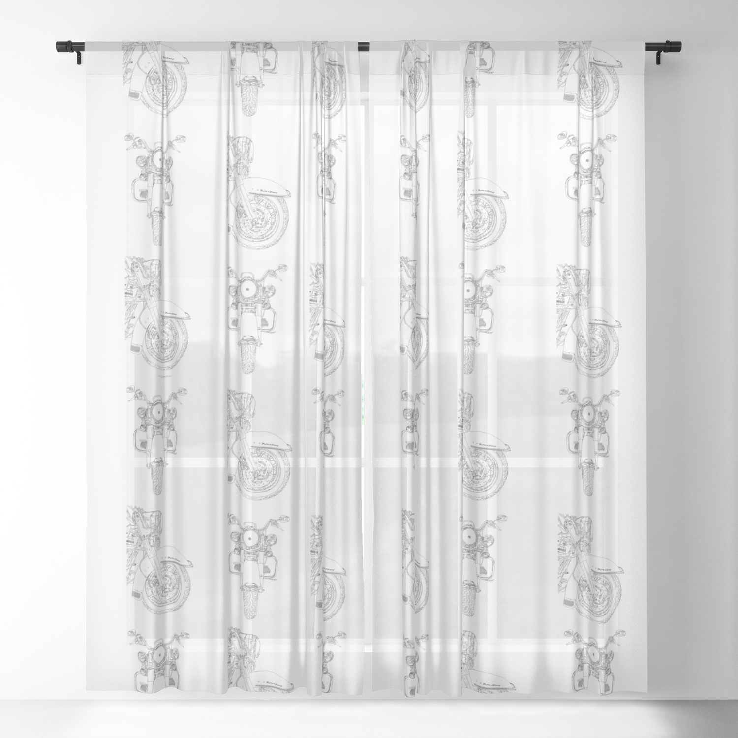 Motorcycle Drawing Pattern Sheer Curtain By Dparker Society6