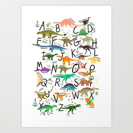 Colorful dinosaur alphabet Art Print