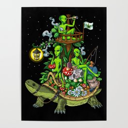 Psychedelic Aliens Space Trip Poster